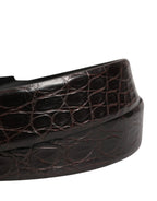 Men Black Exotic Leather Logo Buckle Belt