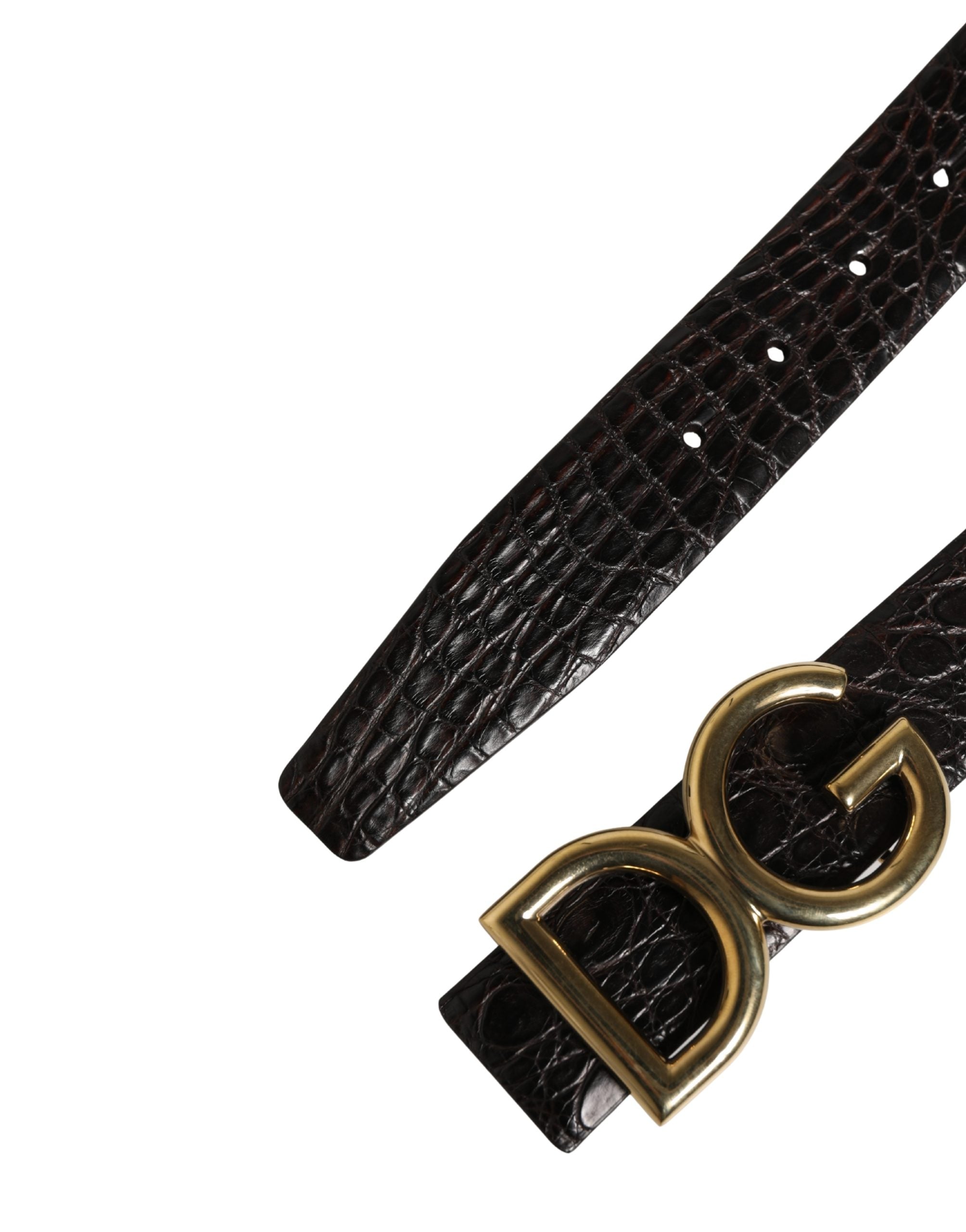 Men Black Exotic Leather Logo Buckle Belt