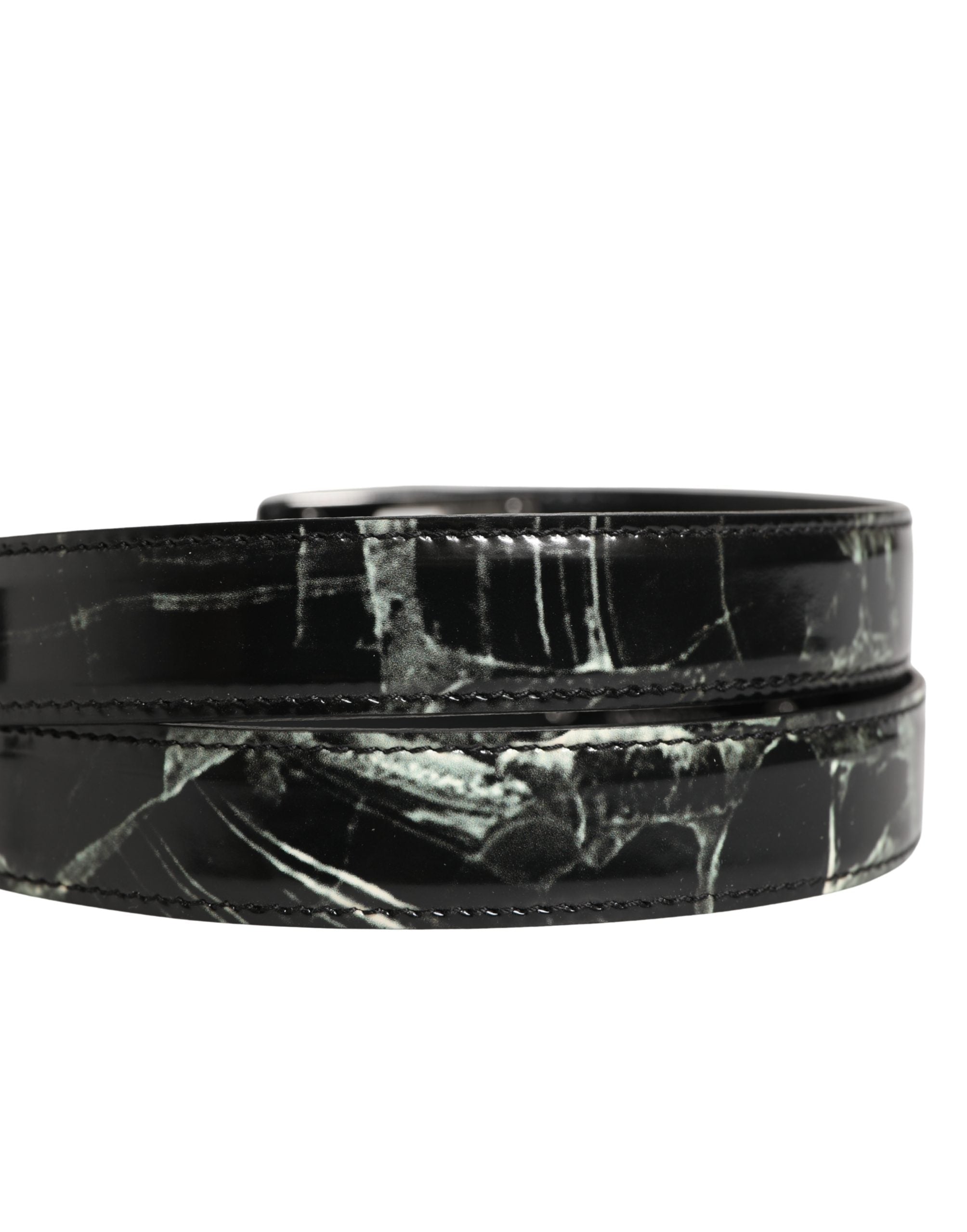 Men Black Marble Leather DG Logo Buckle Belt