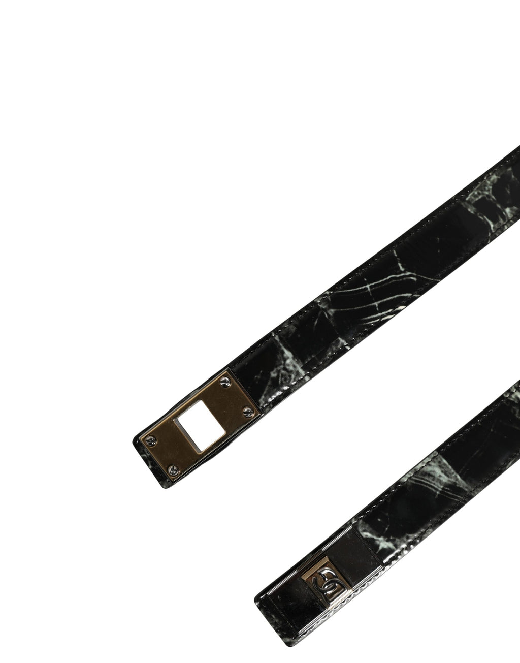 Men Black Marble Leather DG Logo Buckle Belt
