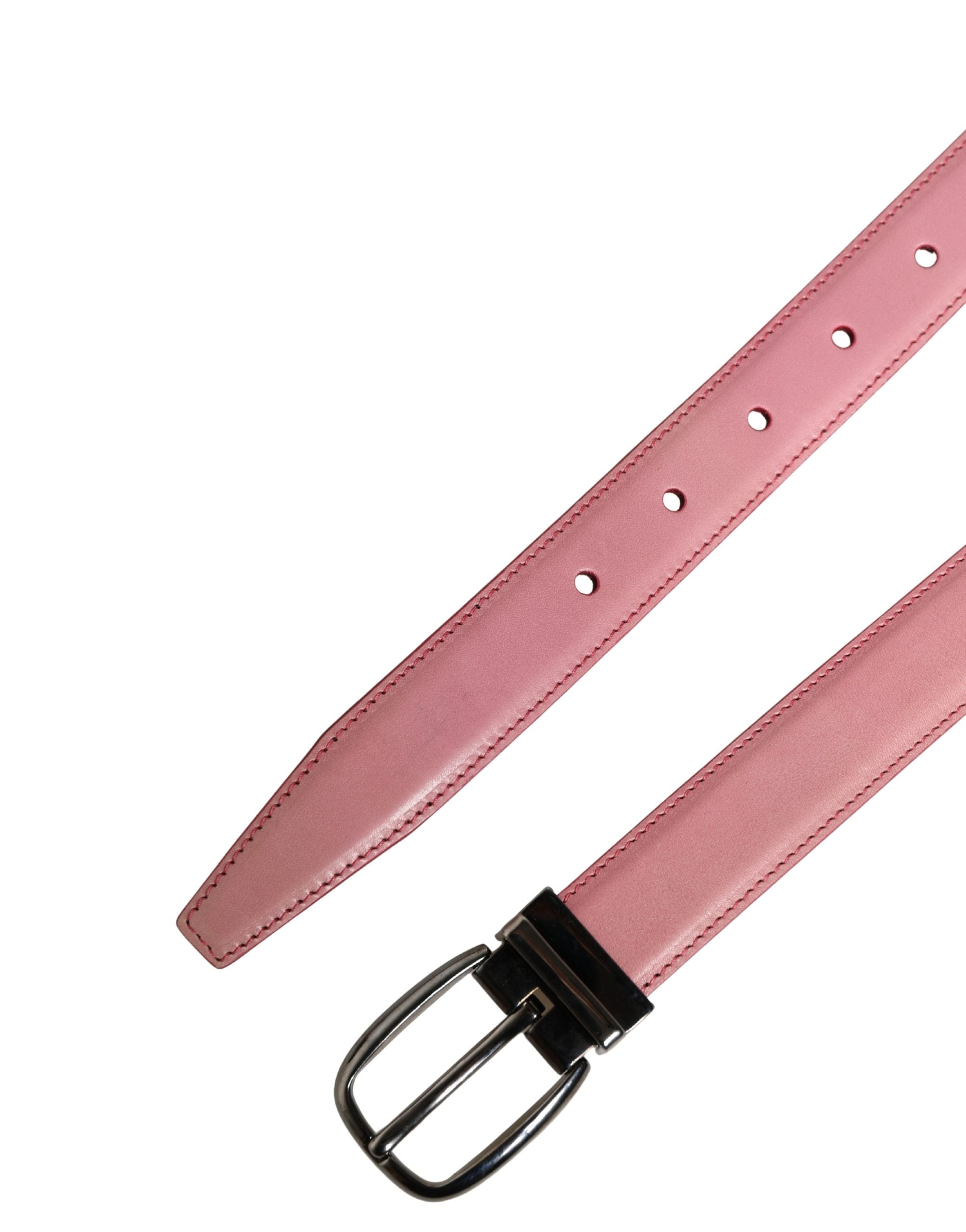 Men Pink Classic Leather Metal Buckle Belt