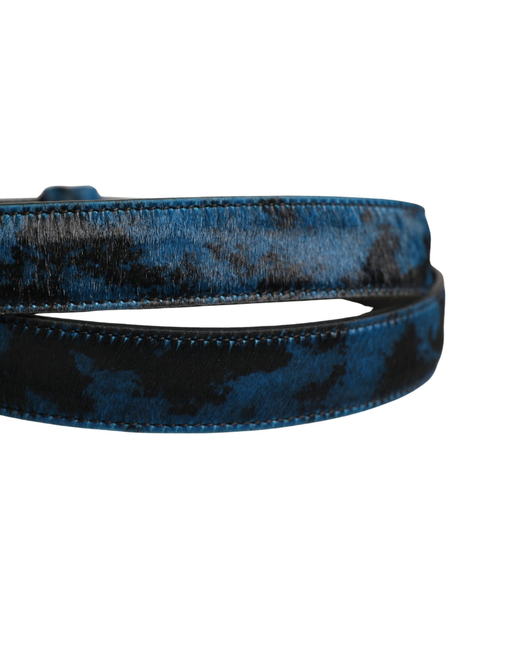 Men Blue Calf Leather Logo Metal Buckle Belt