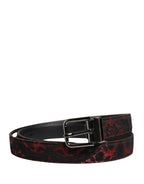 Black Red Polyester Silver Metal Buckle Belt