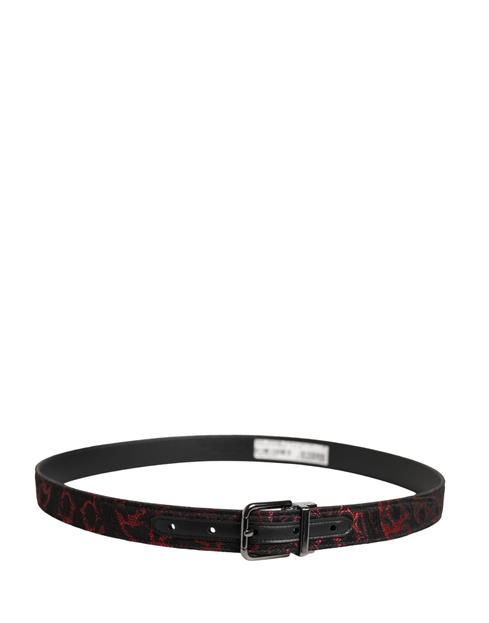 Black Red Polyester Silver Metal Buckle Belt