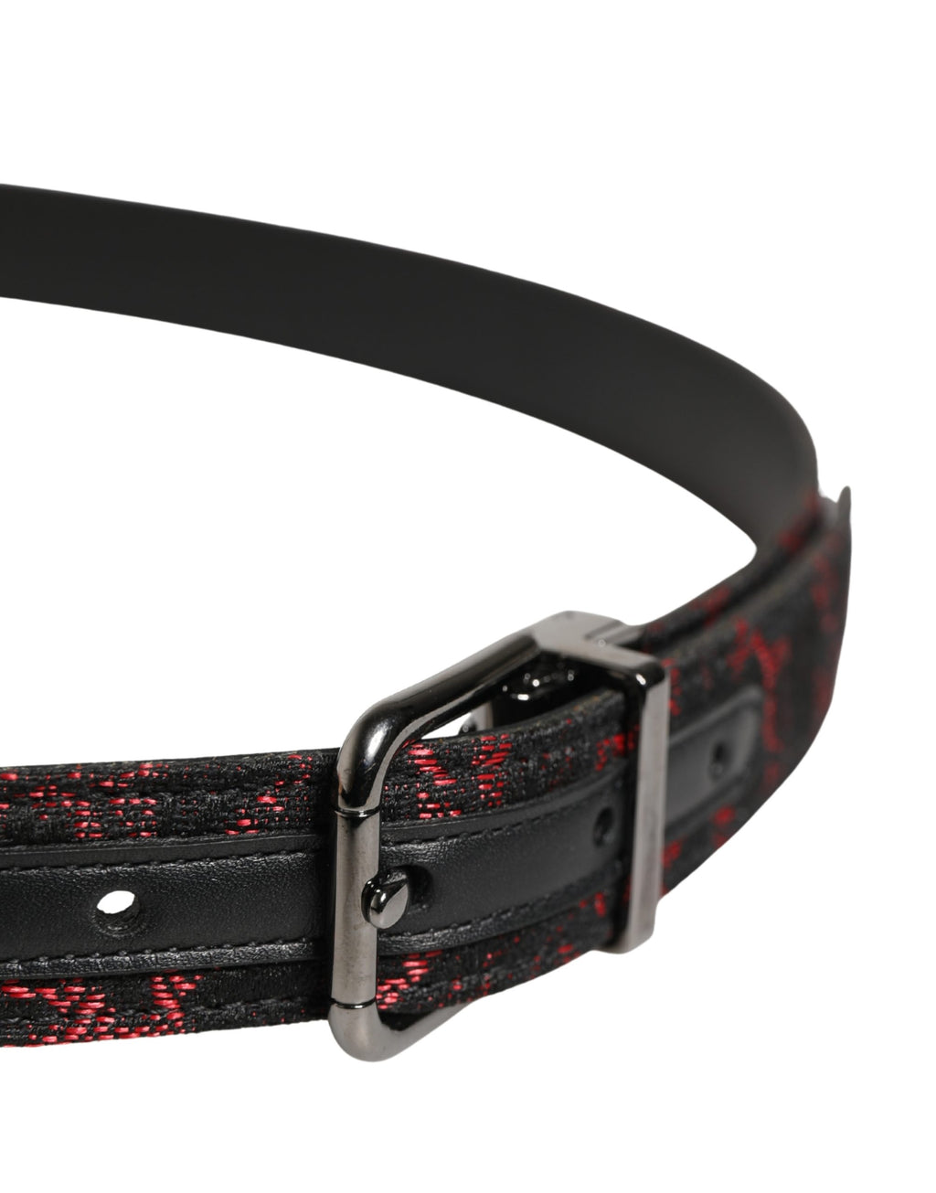 Black Red Polyester Silver Metal Buckle Belt