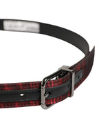 Men Red Jacquard Acetate Metal Buckle Belt