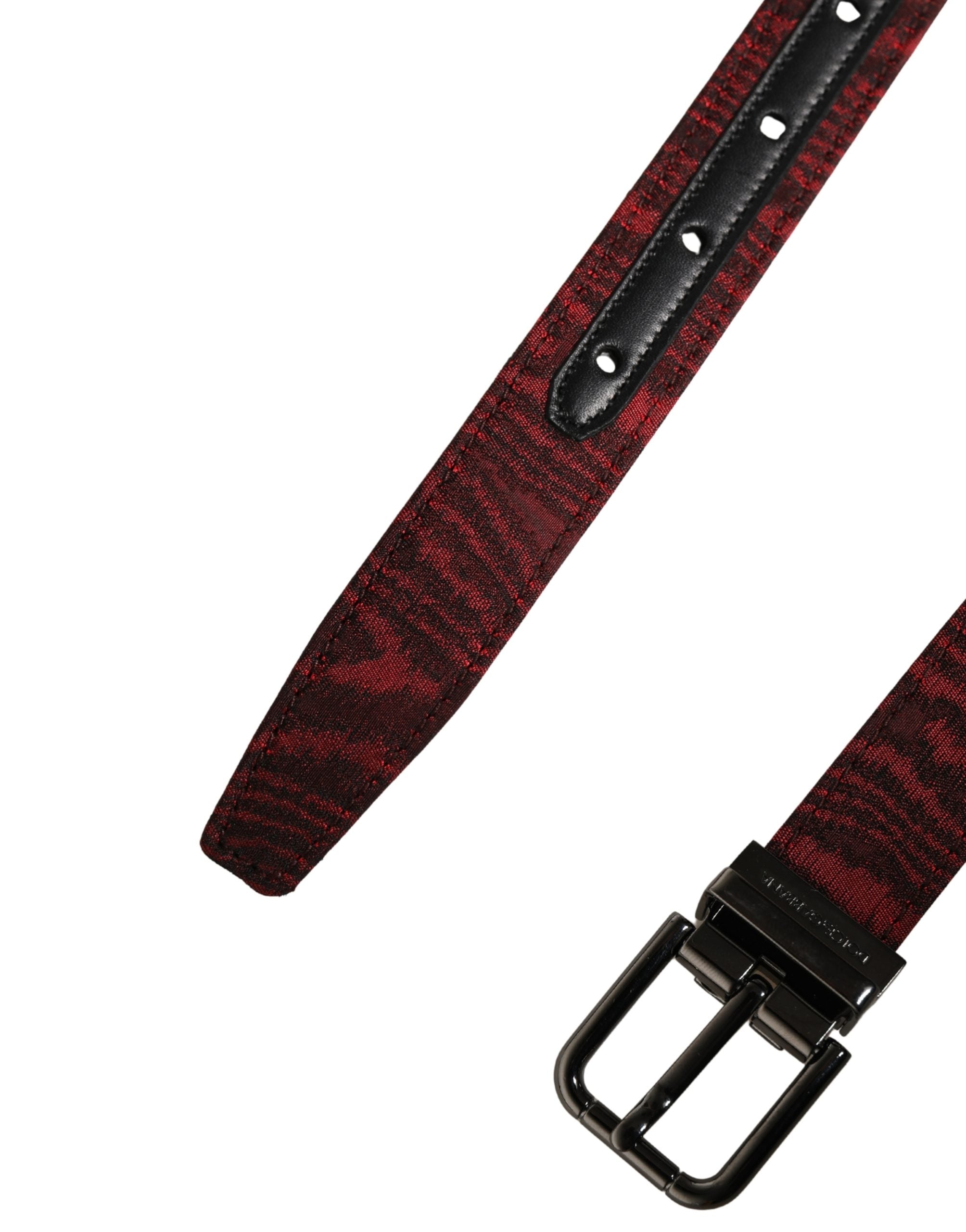 Men Red Jacquard Acetate Metal Buckle Belt