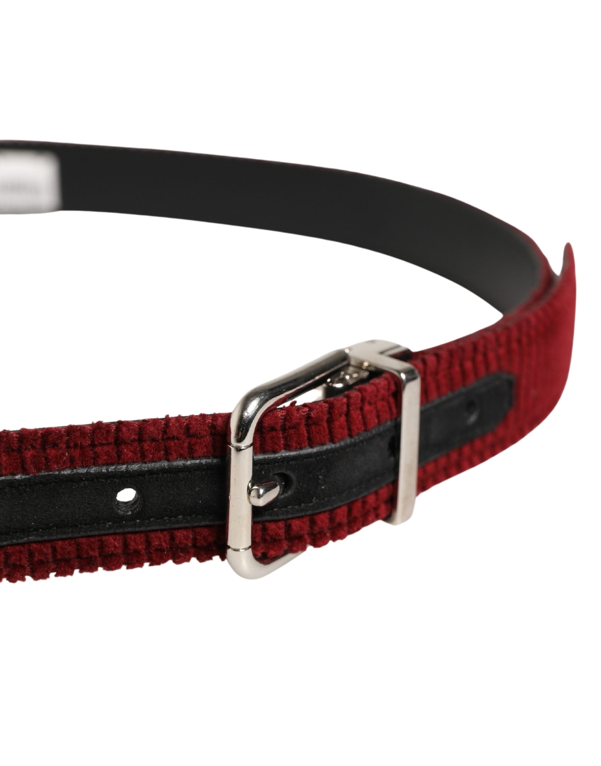 Men Red Velvet Leather Metal Buckle Belt