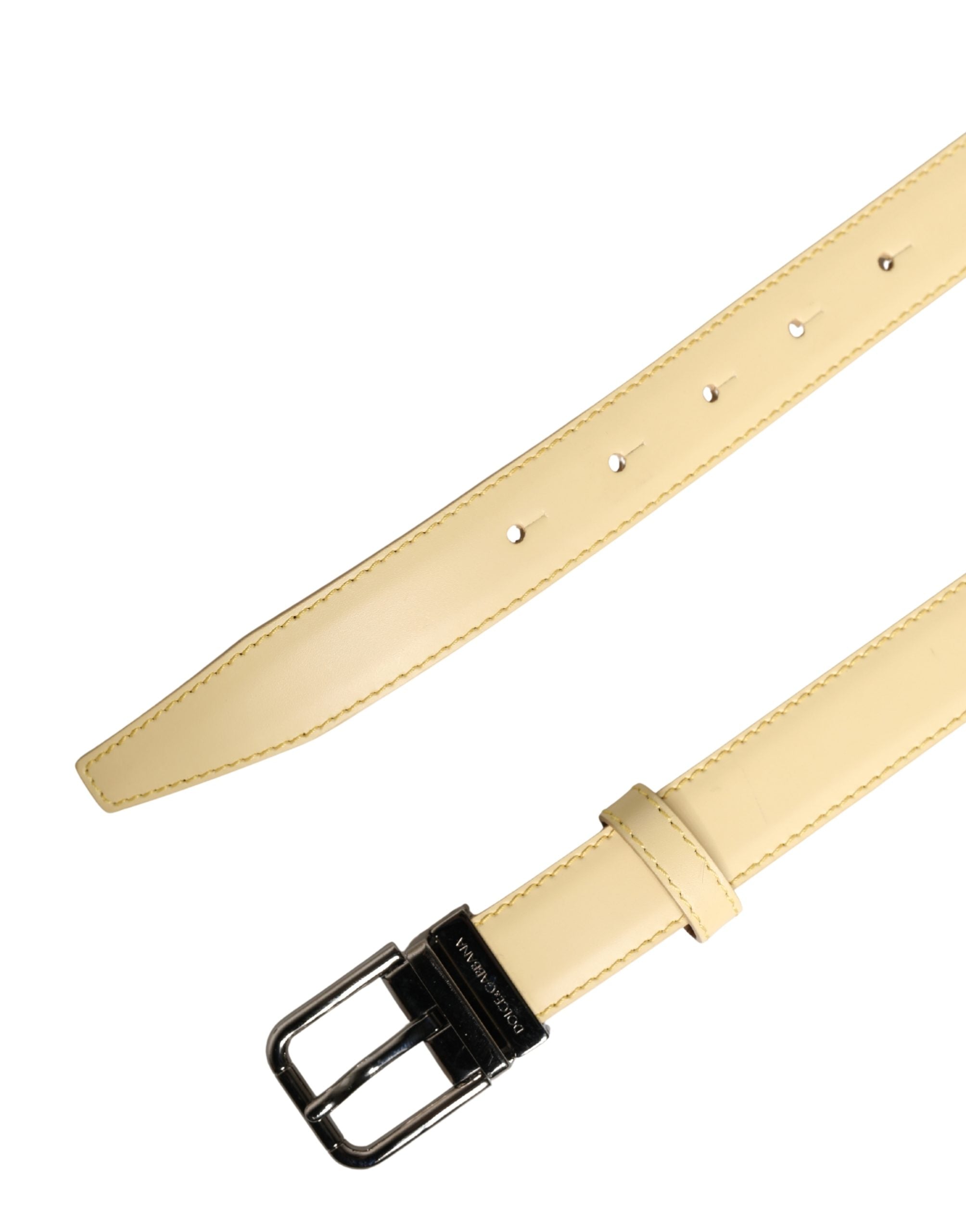 Men Yellow Classic Leather Metal Buckle Belt