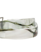 Men White Floral PVC Silver Metal Buckle Belt