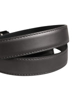 Men Silver Classic Leather Square Buckle Belt