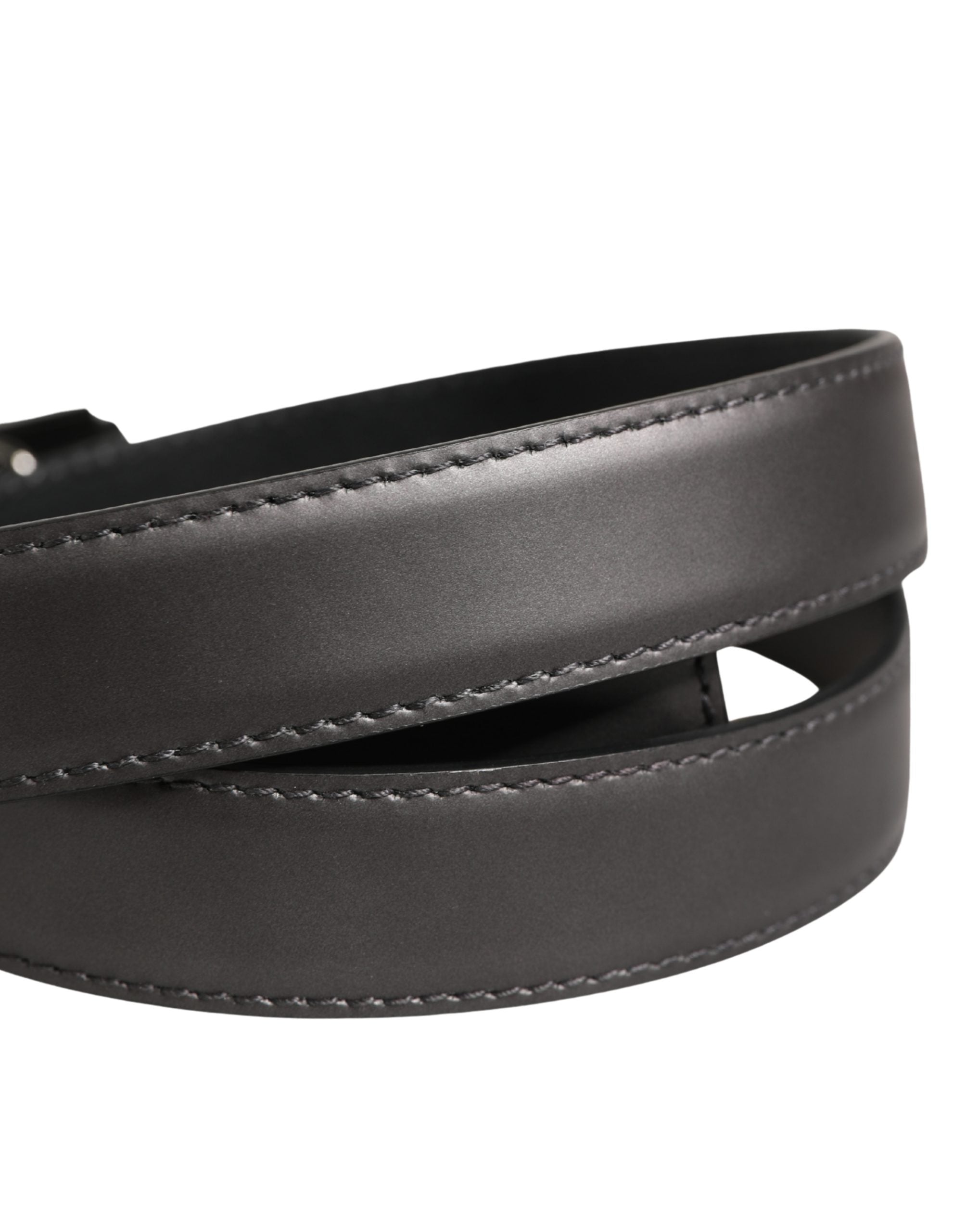 Men Silver Classic Leather Square Buckle Belt