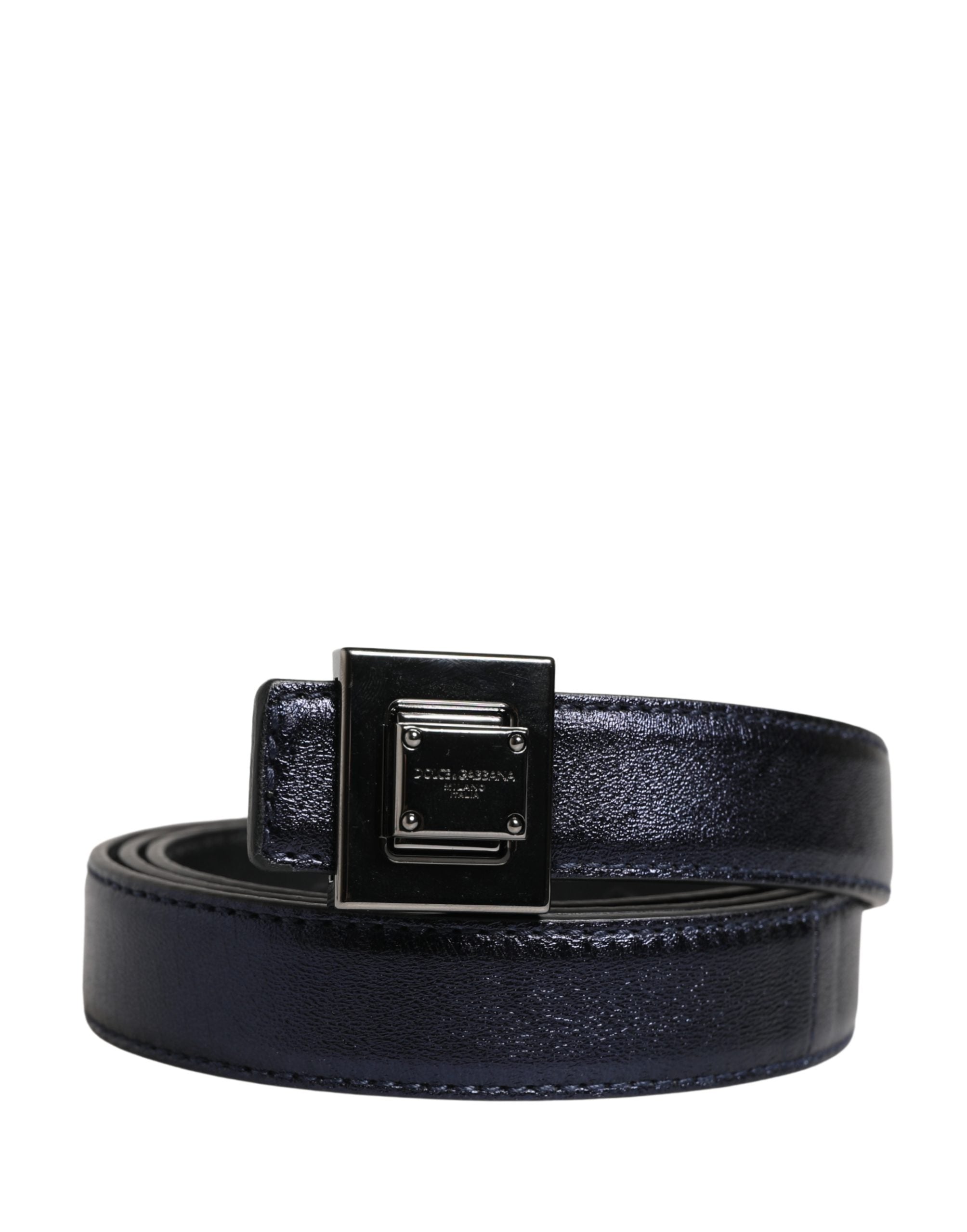 Men Black Classic Leather Square Buckle Belt