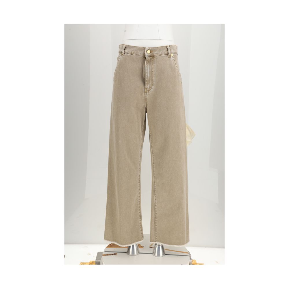 Beige Cotton High-Waisted Jean