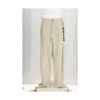 Beige Cotton Casual Pants