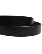 Men Black Classic Leather Logo Buckle Belt