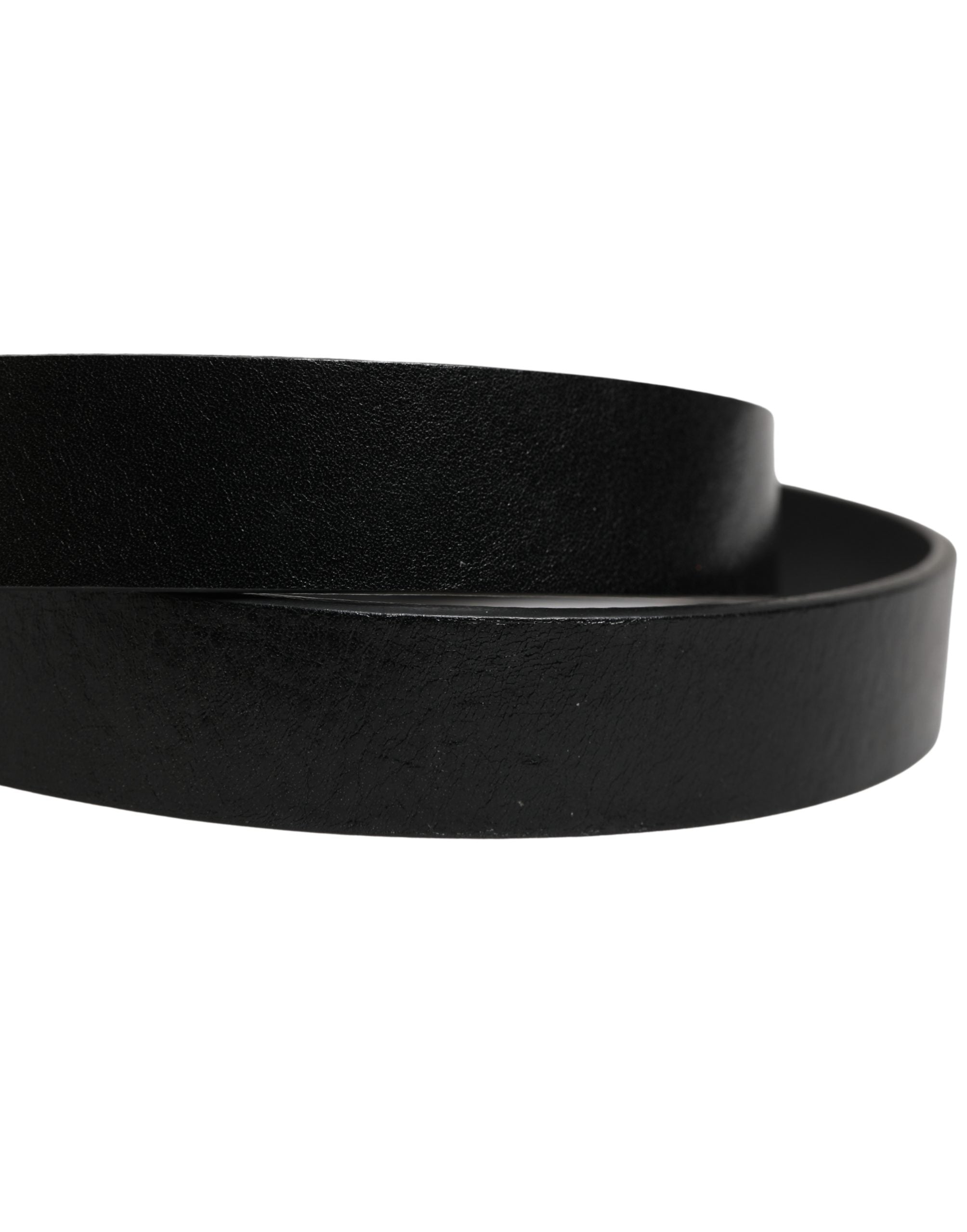 Men Black Classic Leather Logo Buckle Belt