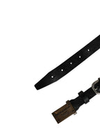 Men Black Classic Leather Logo Buckle Belt