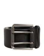 Men Black Classic Leather Metal Buckle Belt