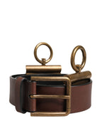 Men Brown Classic Leather Metal Buckle Belt
