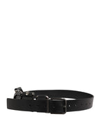 Black Calf Leather Silver Metal Buckle Belt