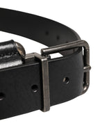 Black Calf Leather Silver Metal Buckle Belt