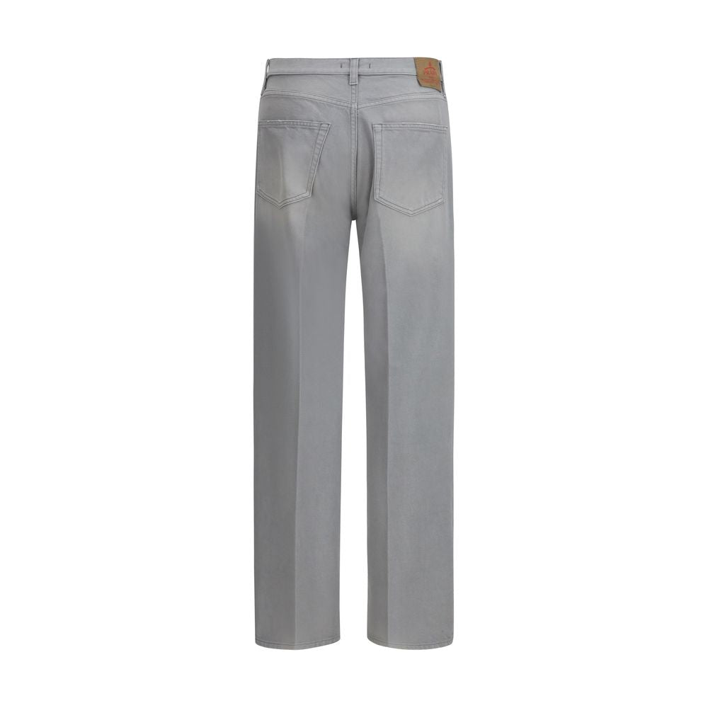 Gray Cotton Straight-Leg Jeans