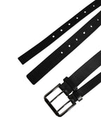 Black Double Strap Leather Silver Buckle Belt