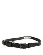 Men Black Calfskin Leather Metal Buckle Belt