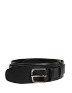 Men Black Classic Leather Metal Buckle Belt