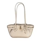 Beige Polyurethane Women Handbag