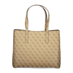Beige Polyurethane Women Handbag