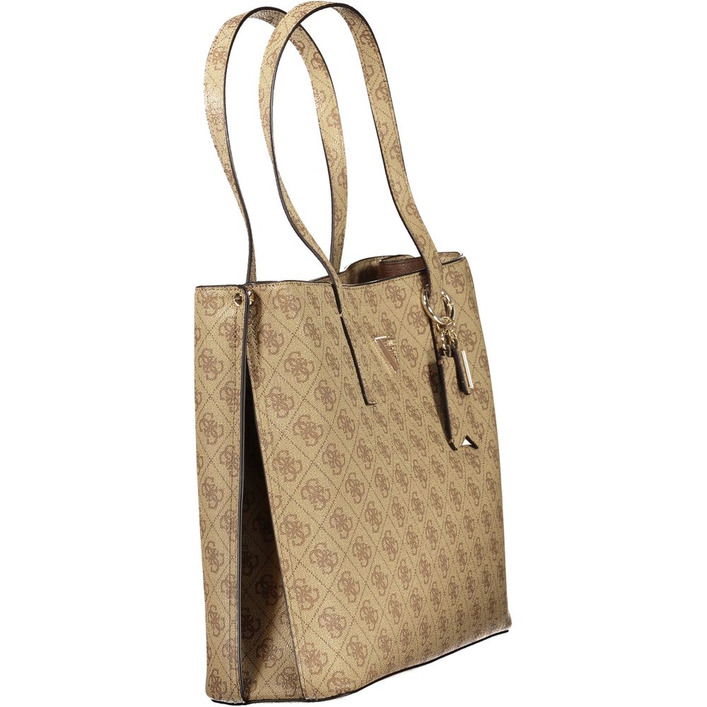 Beige Polyurethane Women Handbag