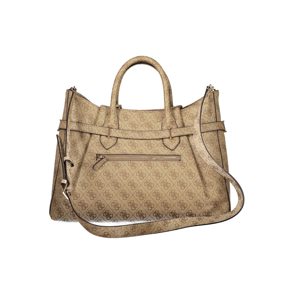 Beige Polyurethane Women Handbag