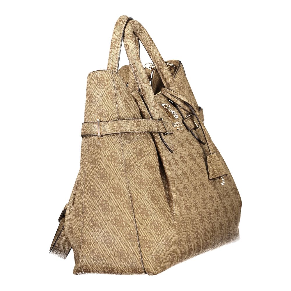 Beige Polyurethane Women Handbag