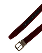 Men Burgundy Velvet Cotton Metal Buckle Belt