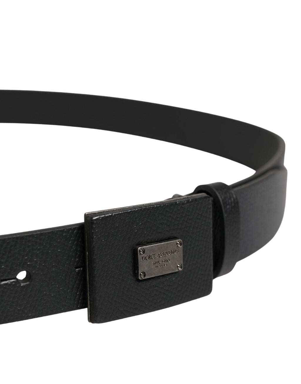 Men Black Calfskin Leather Square Buckle Belt