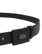 Men Black Calfskin Leather Square Buckle Belt