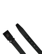 Men Black Calfskin Leather Square Buckle Belt