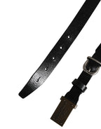 Men Black Classic Leather Logo Buckle Belt