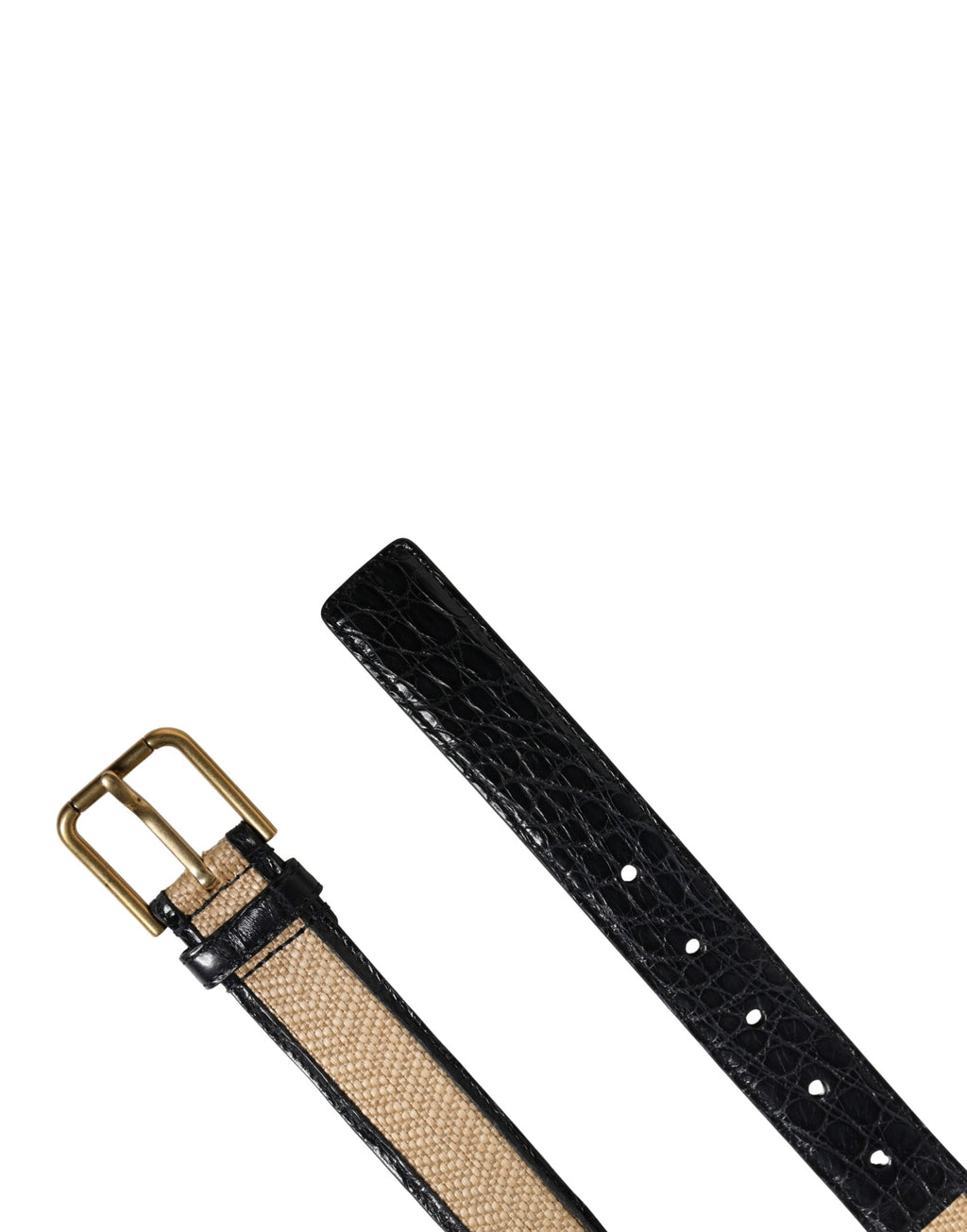 Men Beige Braided Leather Metal Buckle Belt