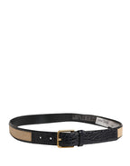 Men Beige Braided Leather Metal Buckle Belt