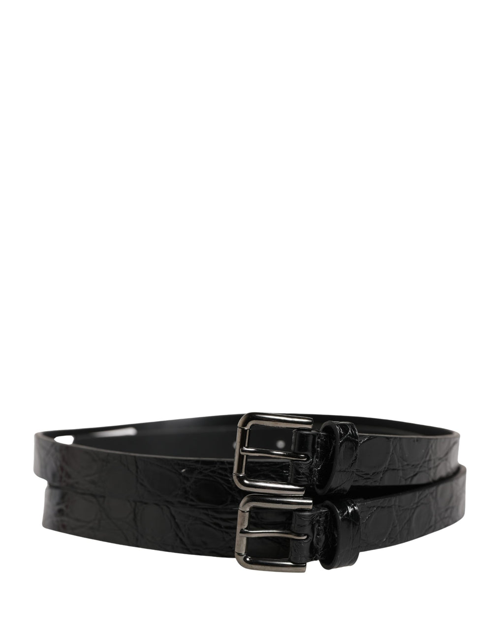 Black Double Strap Leather Silver Buckle Belt