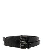 Black Double Strap Leather Silver Buckle Belt