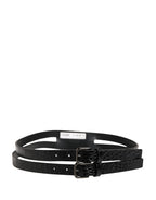 Black Double Strap Leather Silver Buckle Belt