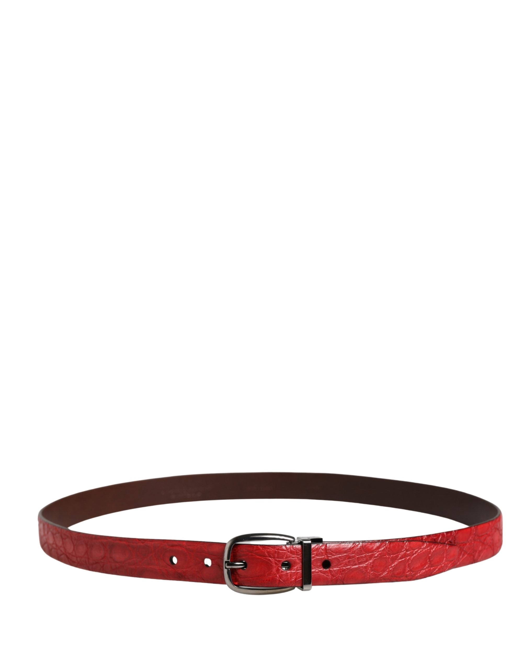 Men Red Exotic Leather Metal Buckle Belt