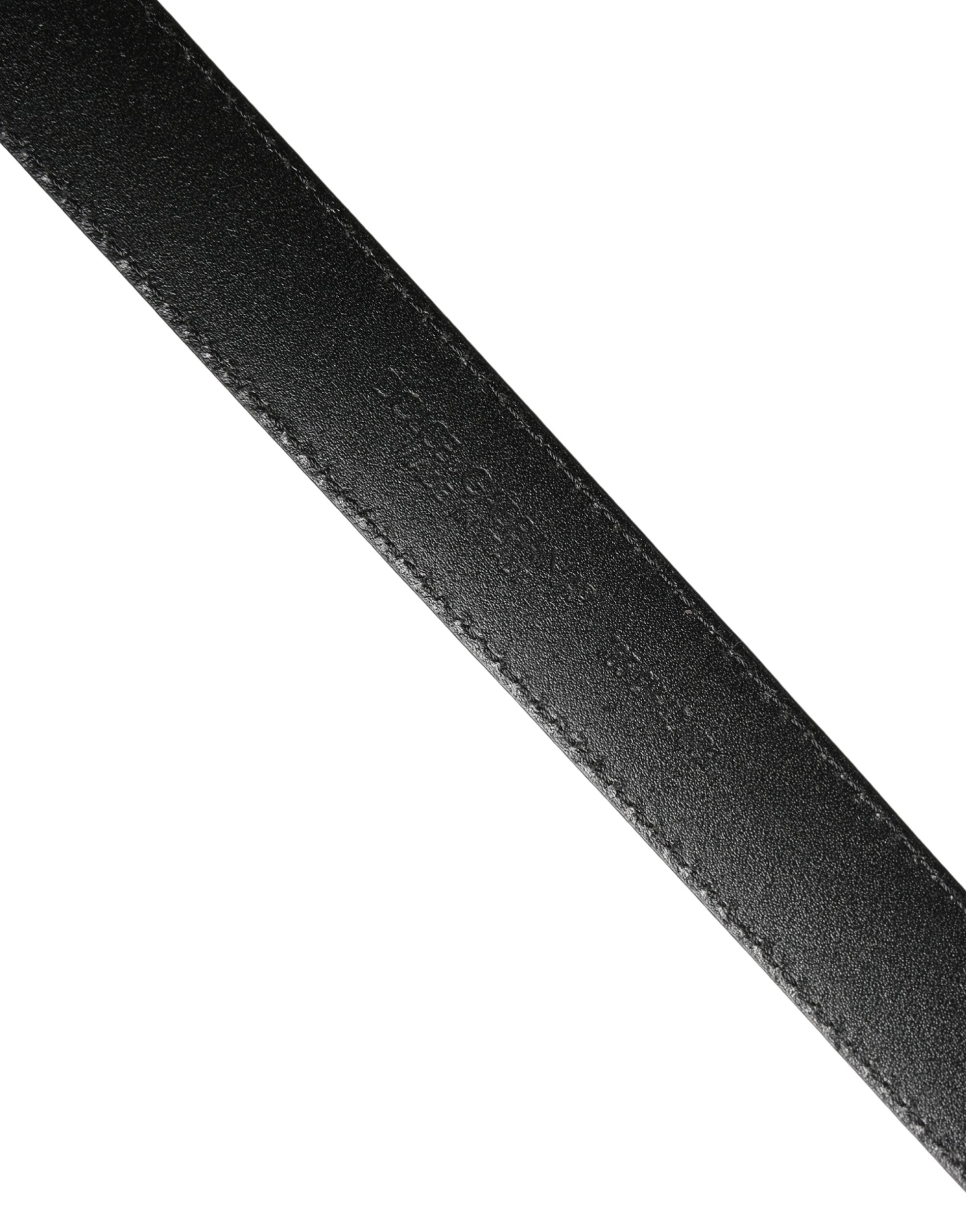 Men Black Calf Leather Logo Metal Buckle Belt