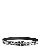 White Black Logo Leather Metal Buckle Belt