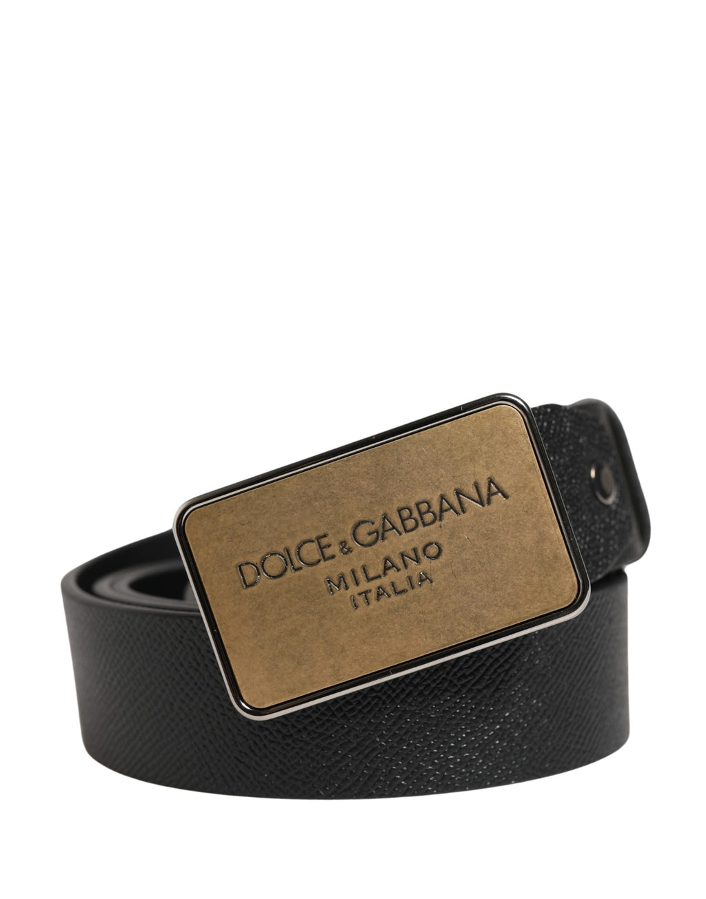 Black Classic Leather Logo Metal Buckle Belt