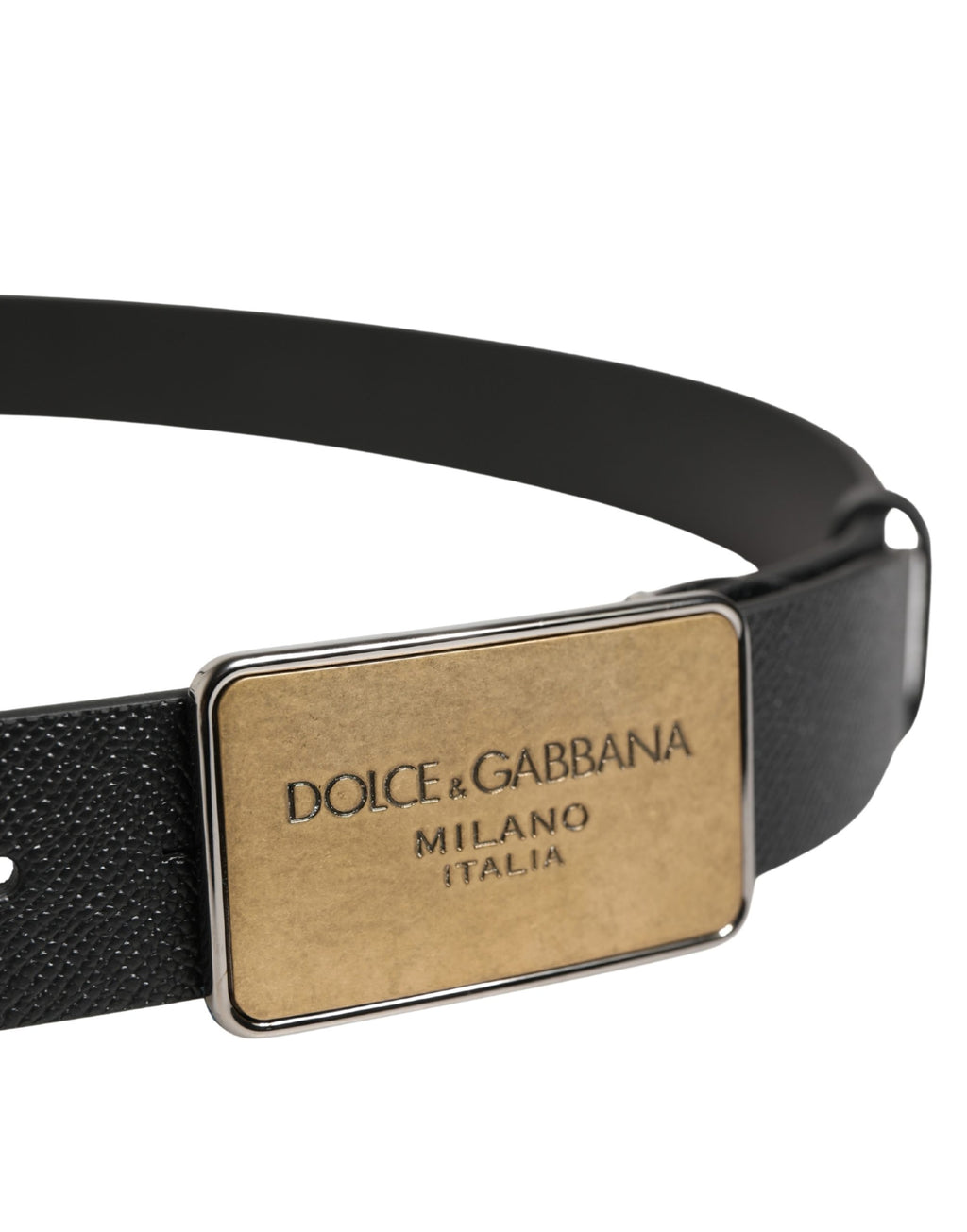 Black Classic Leather Logo Metal Buckle Belt